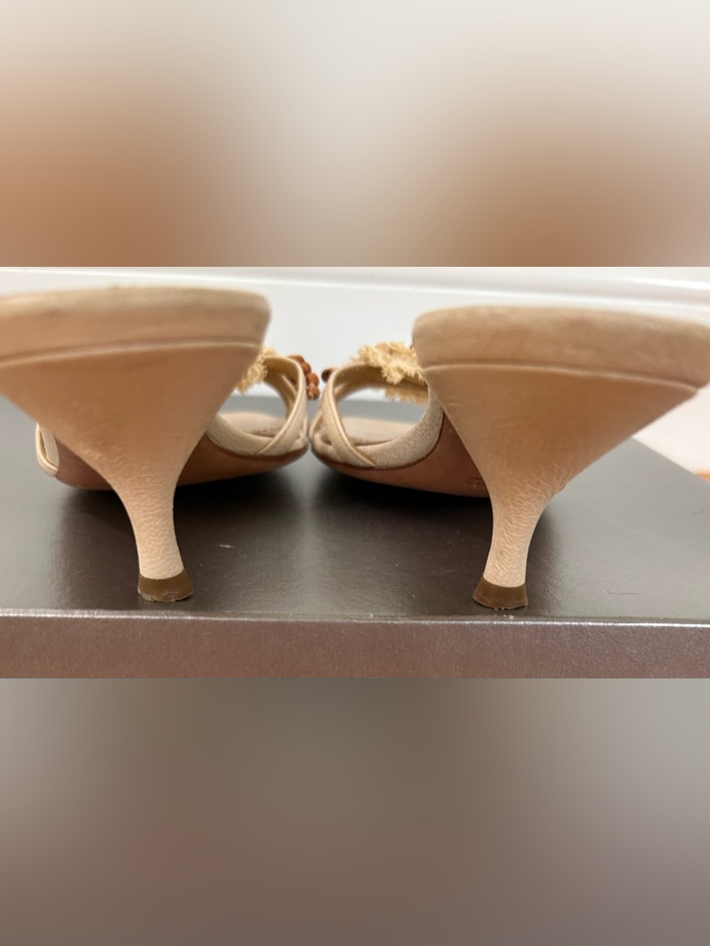 Prada Women's Cream Crochet Lace & Beaded Slide Kitten Heels | 2000s - Picture 9 of 10